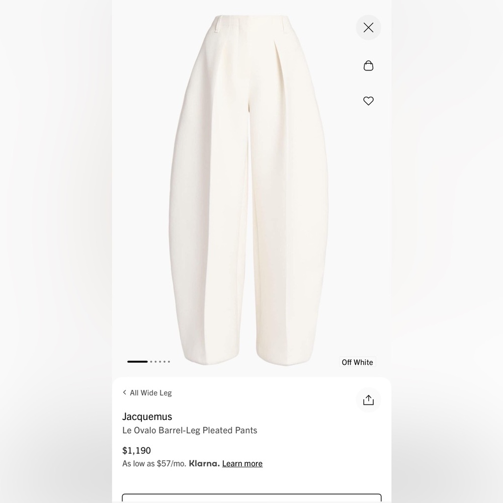 Jacquemus Off White Barrel-Leg Pleated Pants
